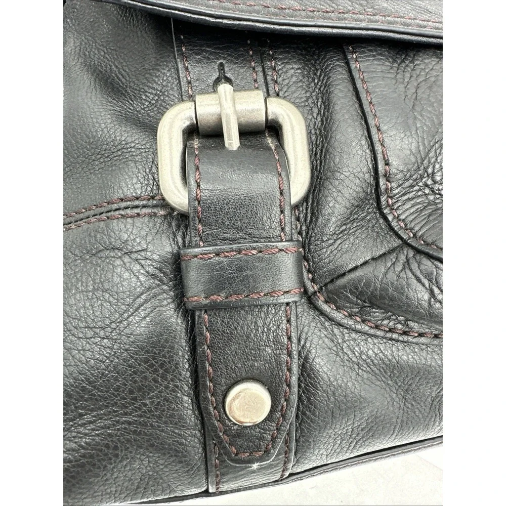 FOSSIL Leather Long Live Vintage 1954 Laptop Tote Shoulder Bag In Black